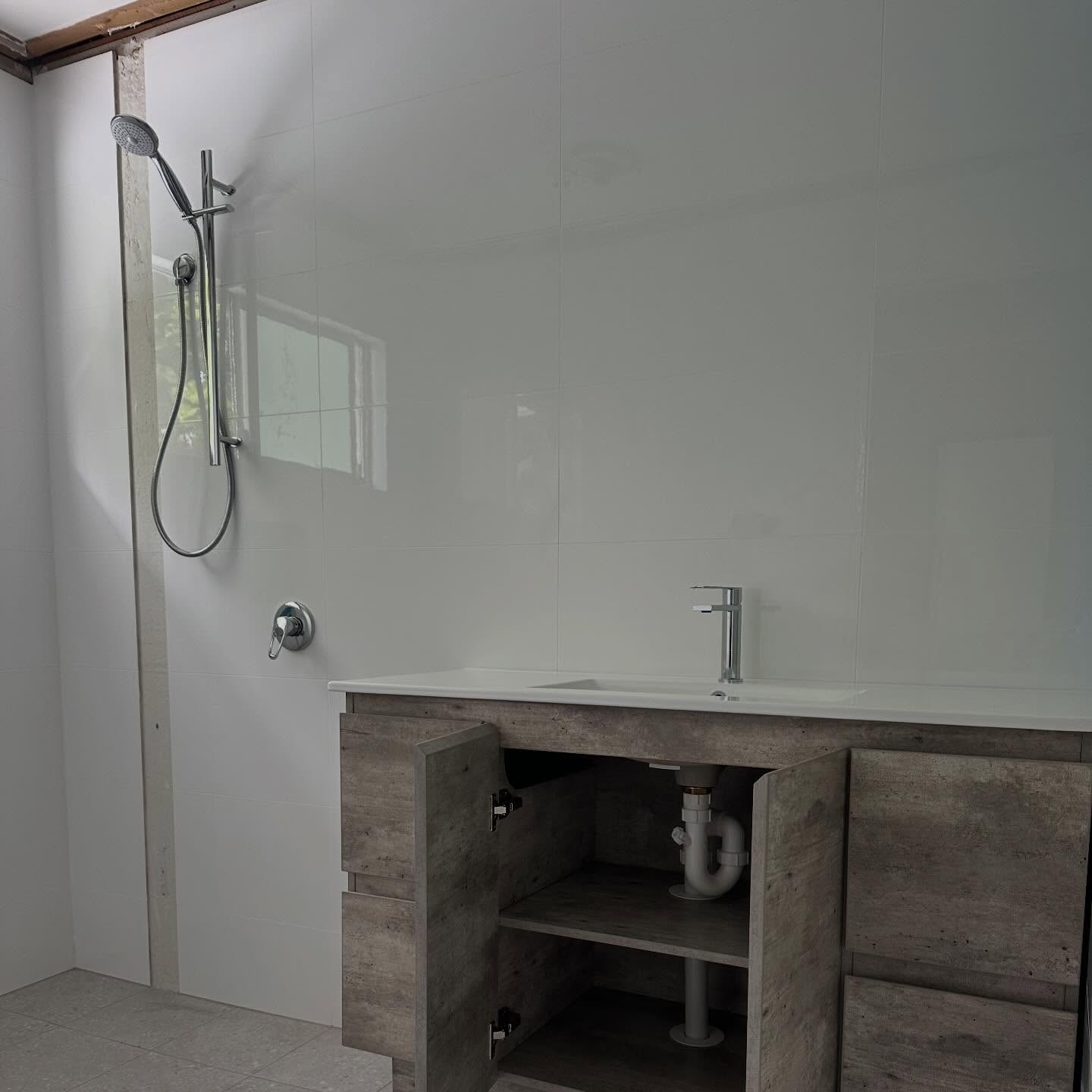 Bathroom with a new vanity and shower